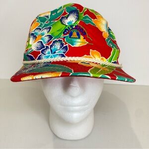 Vtg San Sun Mission Hawaiian Floral Hat Snapback Cap Rope 90s Made In Taiwan